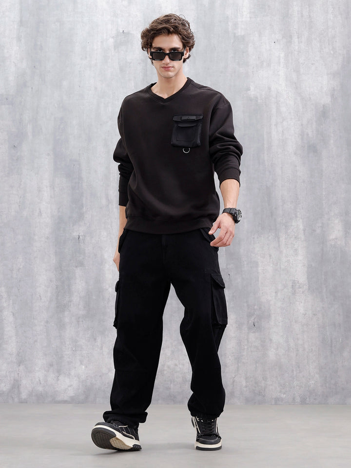 Utility Pocket Detail Casual Sweatshirt | Black