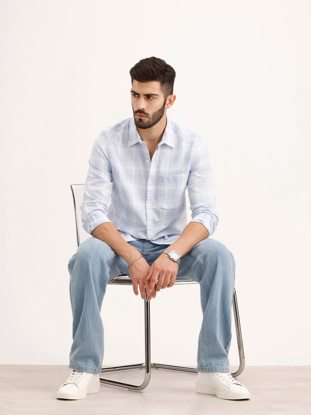 Textured Regular Fit Checkered Shirt | Blue