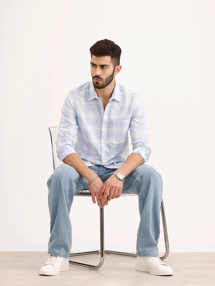 Textured Regular Fit Checkered Shirt | Blue