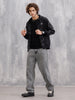 Distressed Printed Front Open Hooded Sweatshirt  |  Black