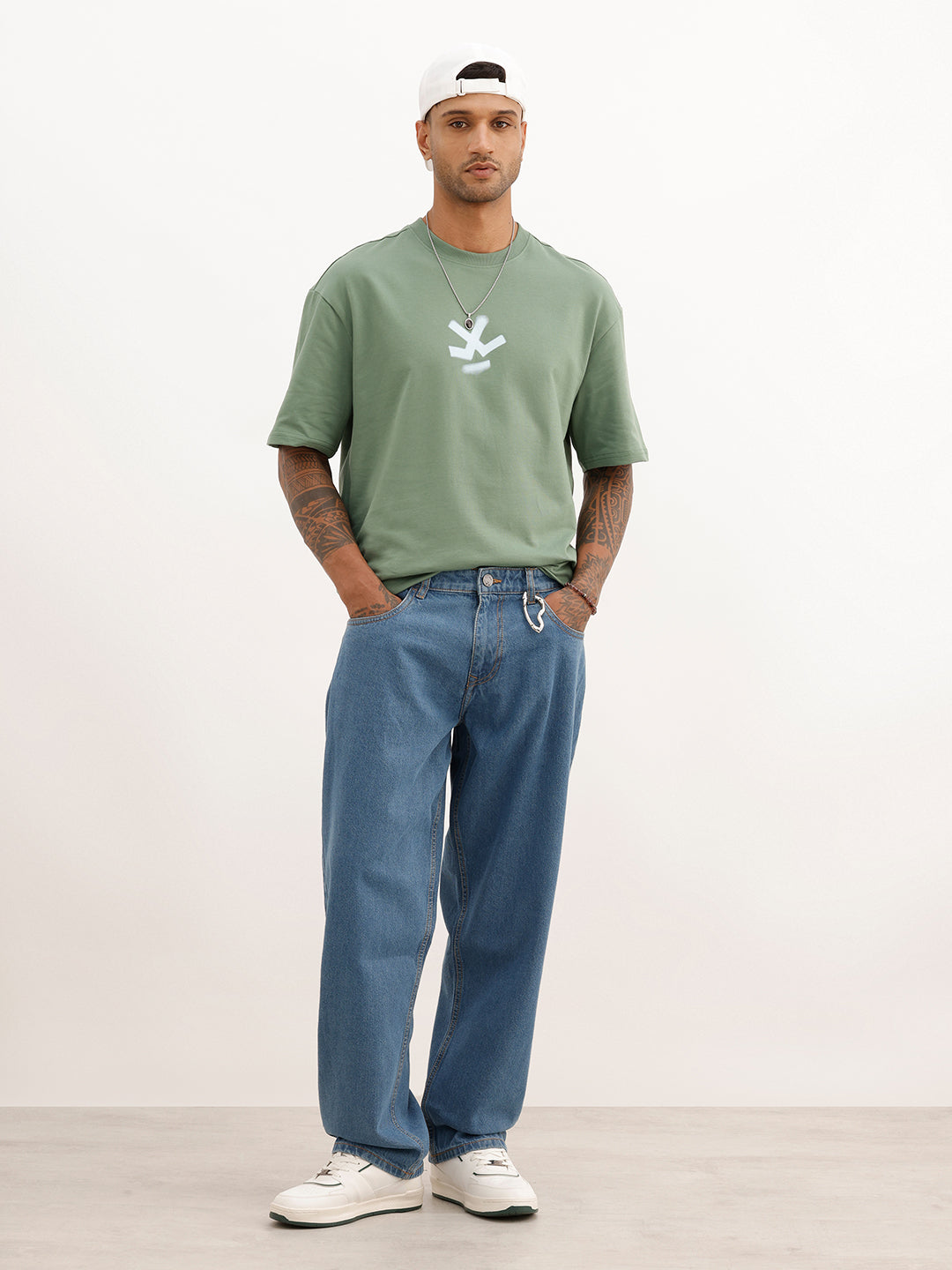 Oversized Fit Back Printed T-Shirt | Green | WTS02HSOS1022S