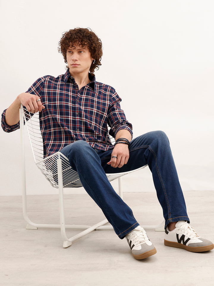 Slim Fit Checkered Shirt  | Navy Blue
