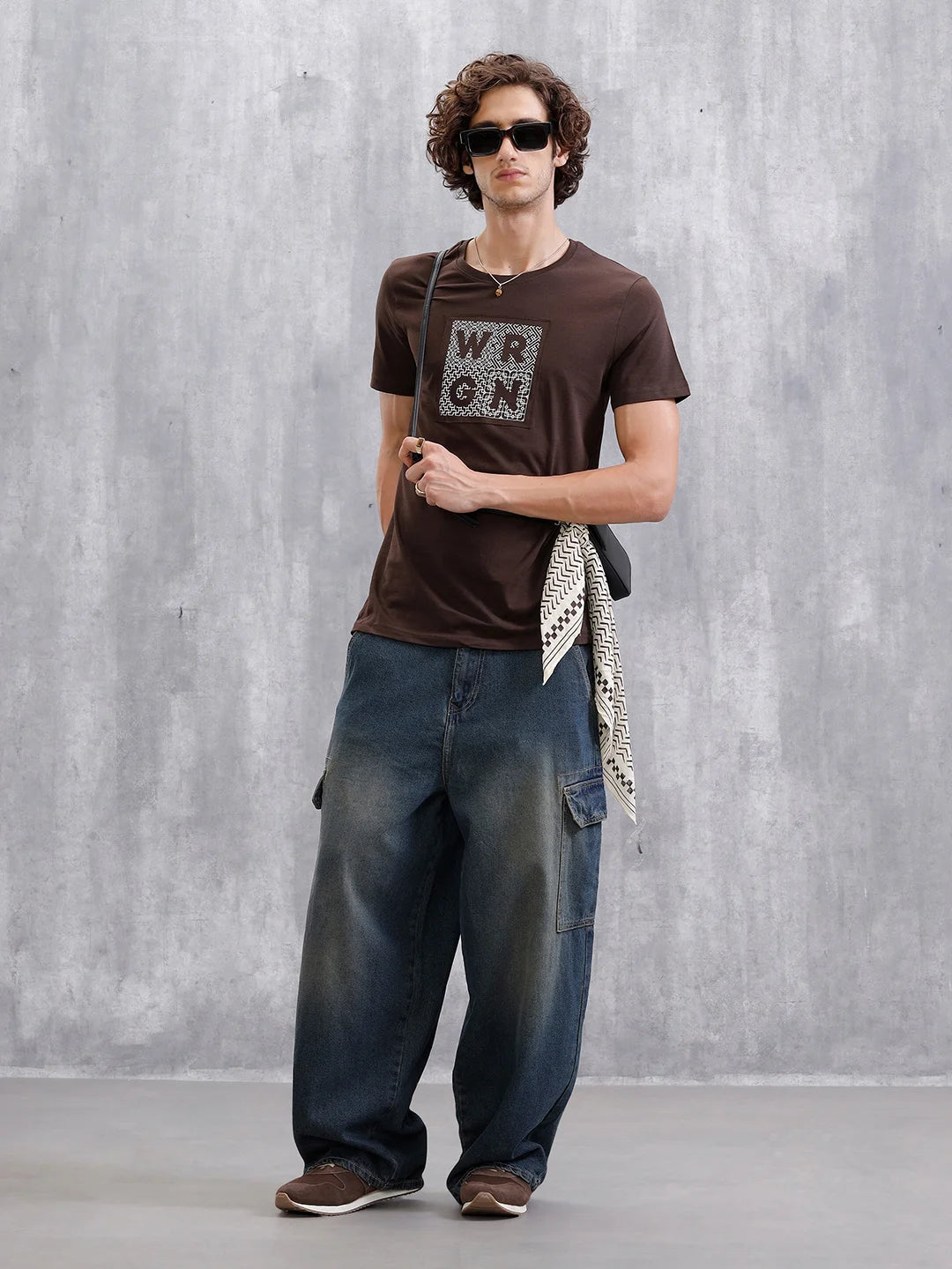 Printed Patchwork T-Shirt | Coffee