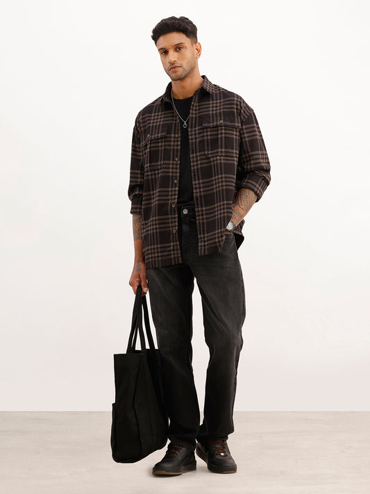 Oversized Textured Double Pocket Shirt | Black