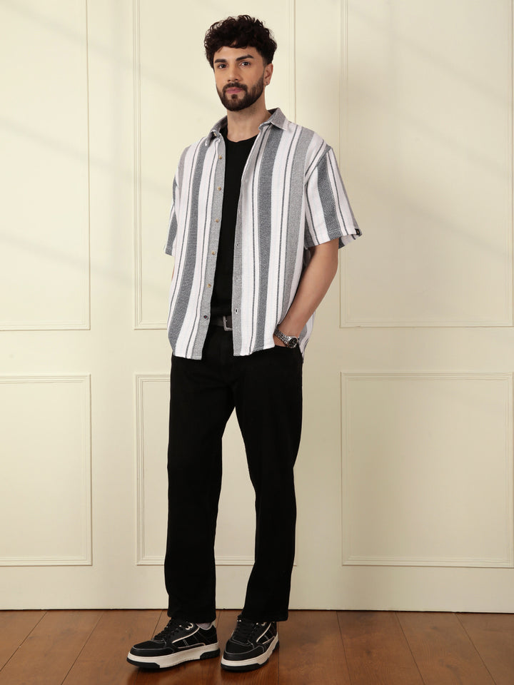 Textured Stripes Comfort Fit Shirt | White