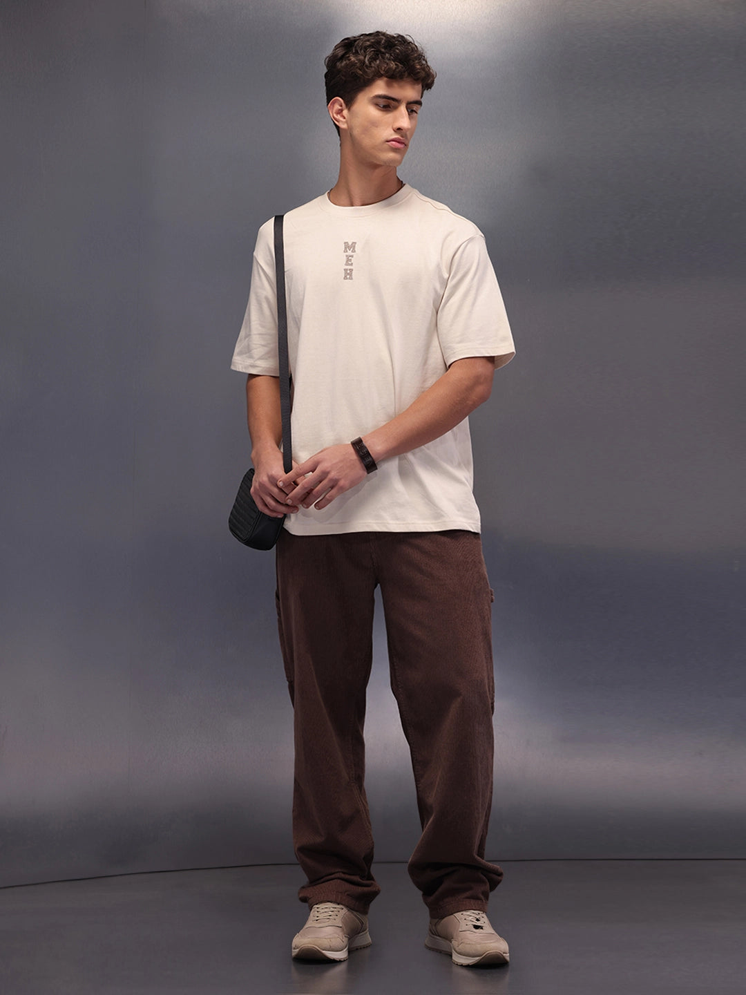 Printed Patchwork Oversized T-Shirt | Beige