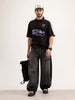Oversized Placement Printed Polo T-Shirt | Black