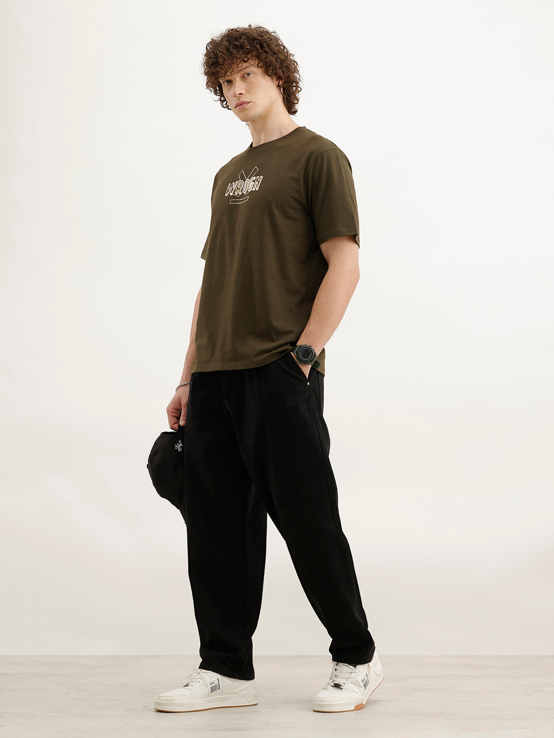 Comfort Fit Foil Printed T-Shirt  | Olive