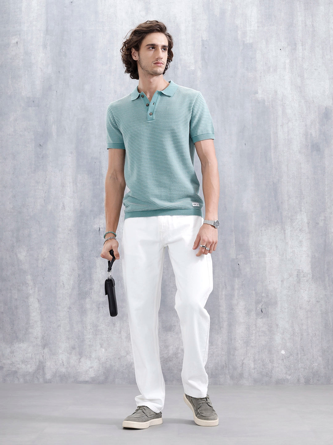 Slim Fit 100% Cotton Flat Knit Polo | Green