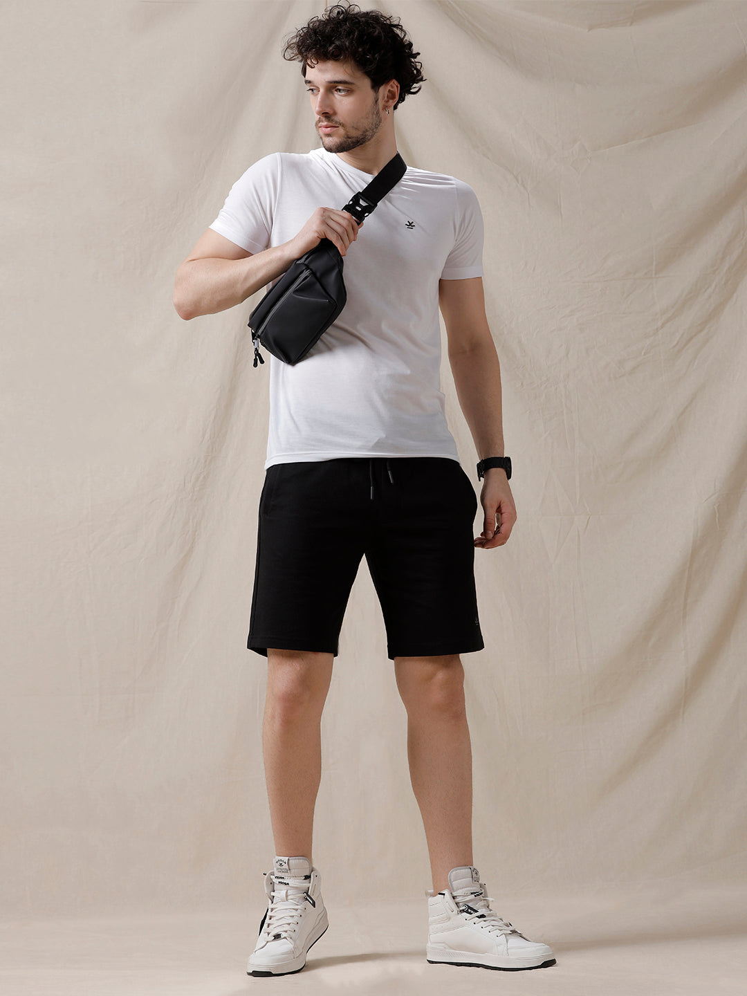 Solid Black Cotton Shorts