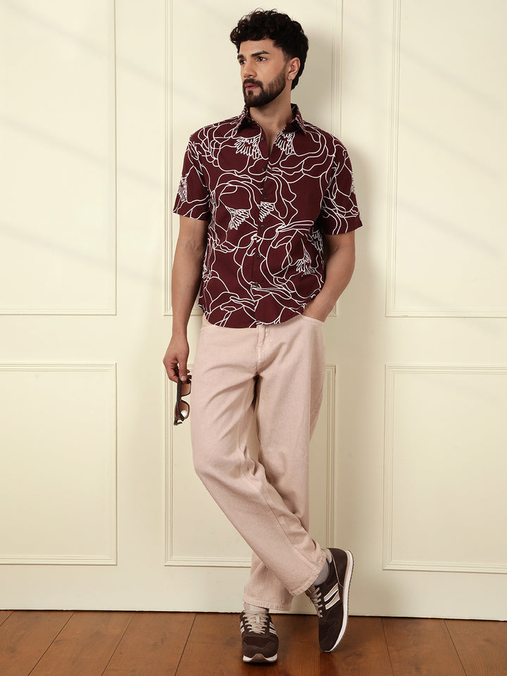 Abstract Floral Print Shirt | Maroon