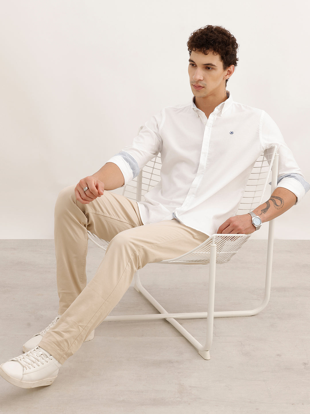 Classic Slim Fit Double Placket Detail Shirt | White