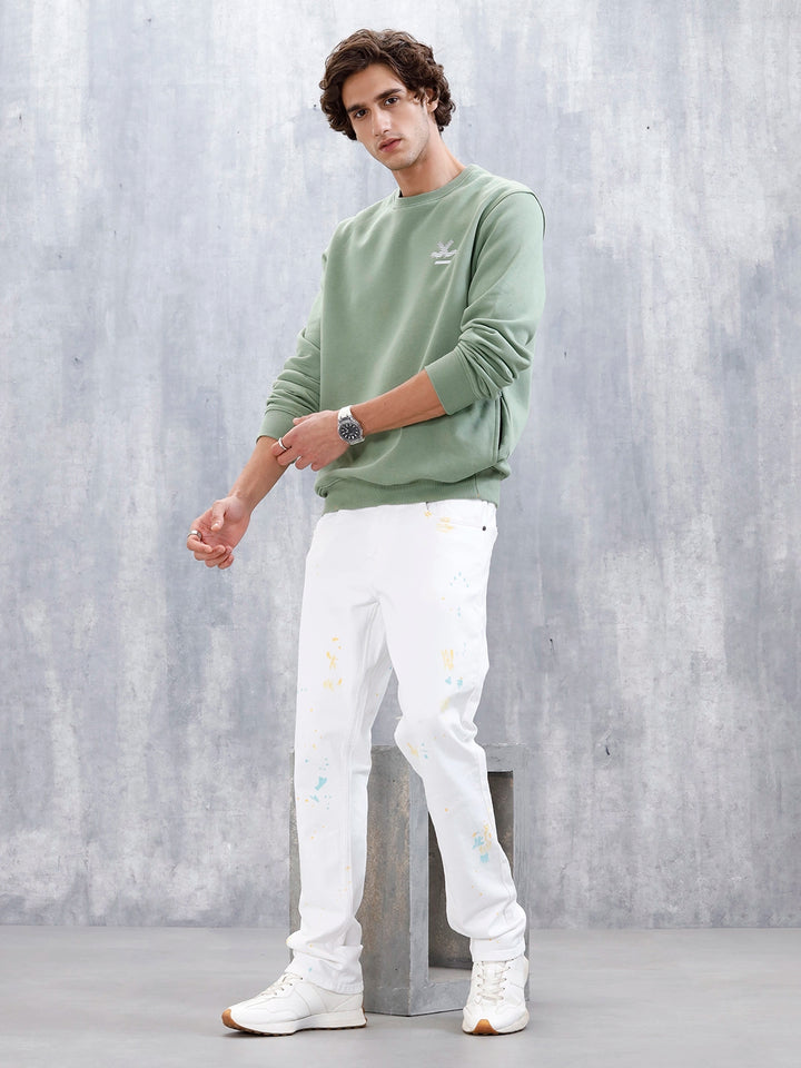 Men's Causal Straight Fit Splatter Effect Jeans | White