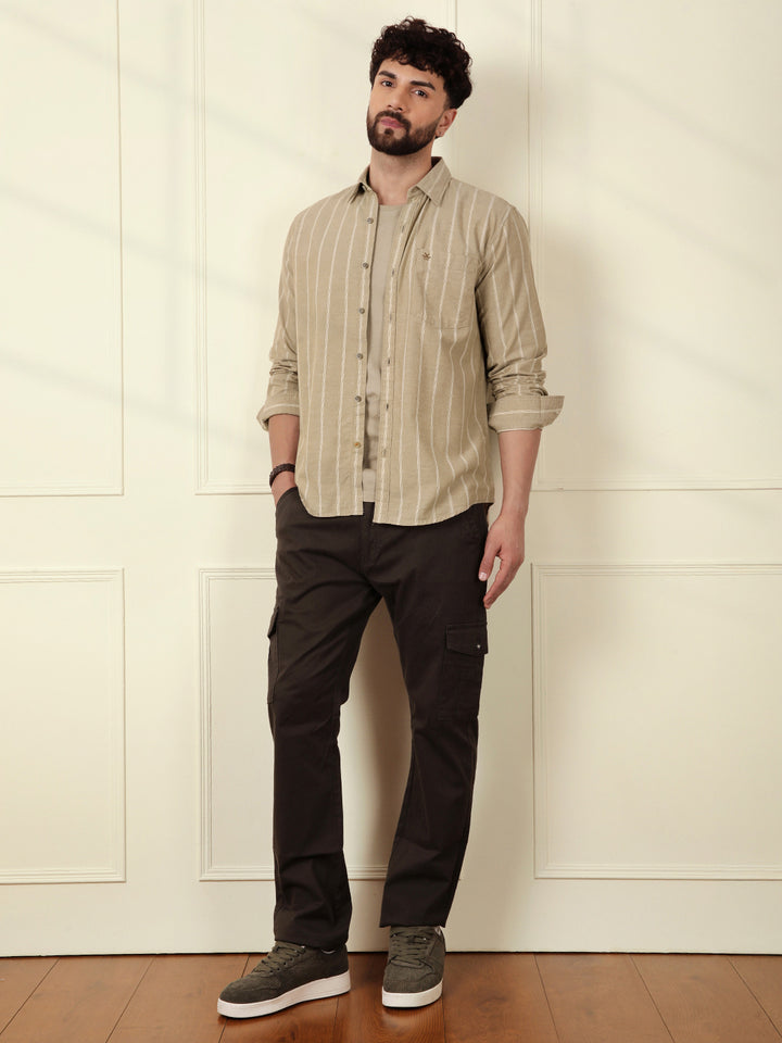 Chambray Striped Classic Shirt | Khaki