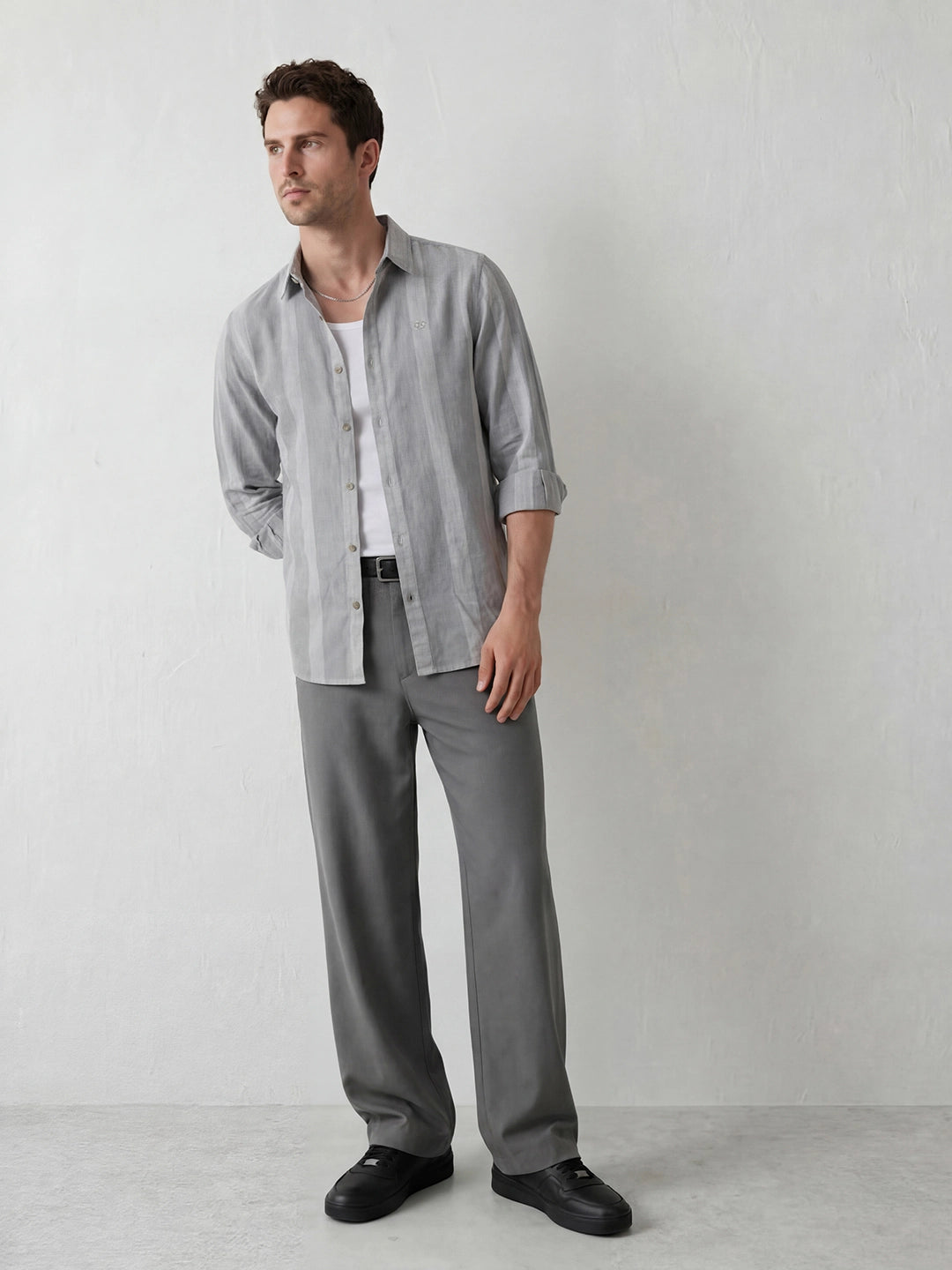 Comfort Fit Striped Shirt | Grey