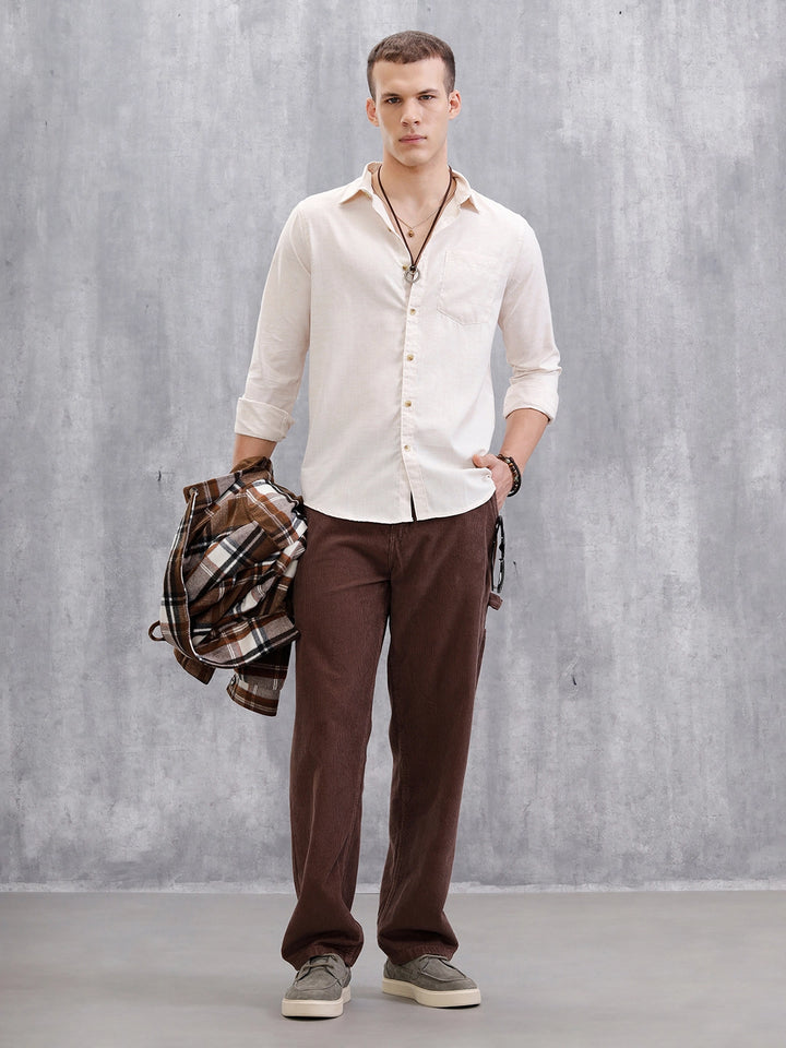 Textured Pure Cotton Shirt | Beige
