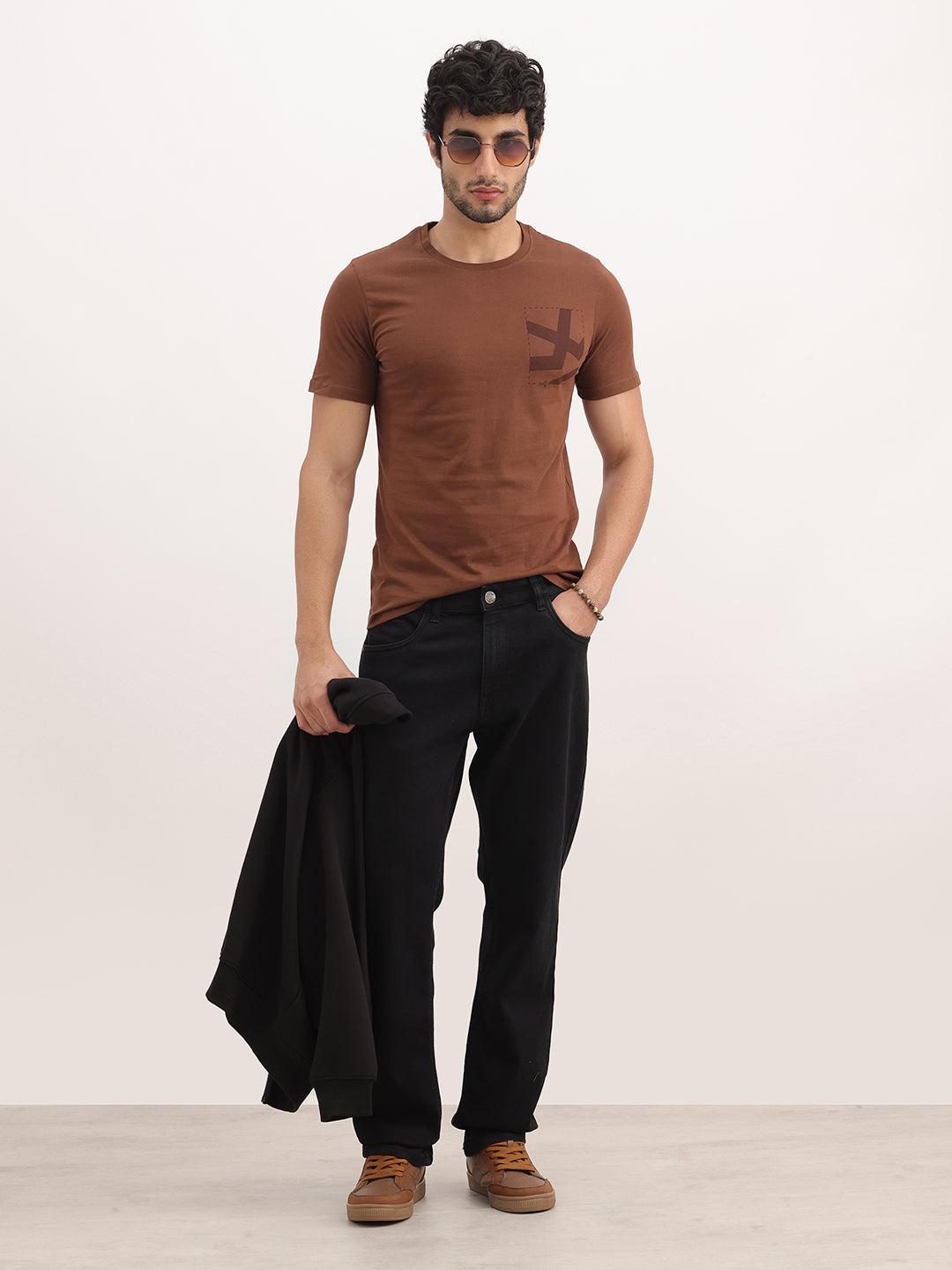 Slim Fit Placement Printed T-Shirt | Brown