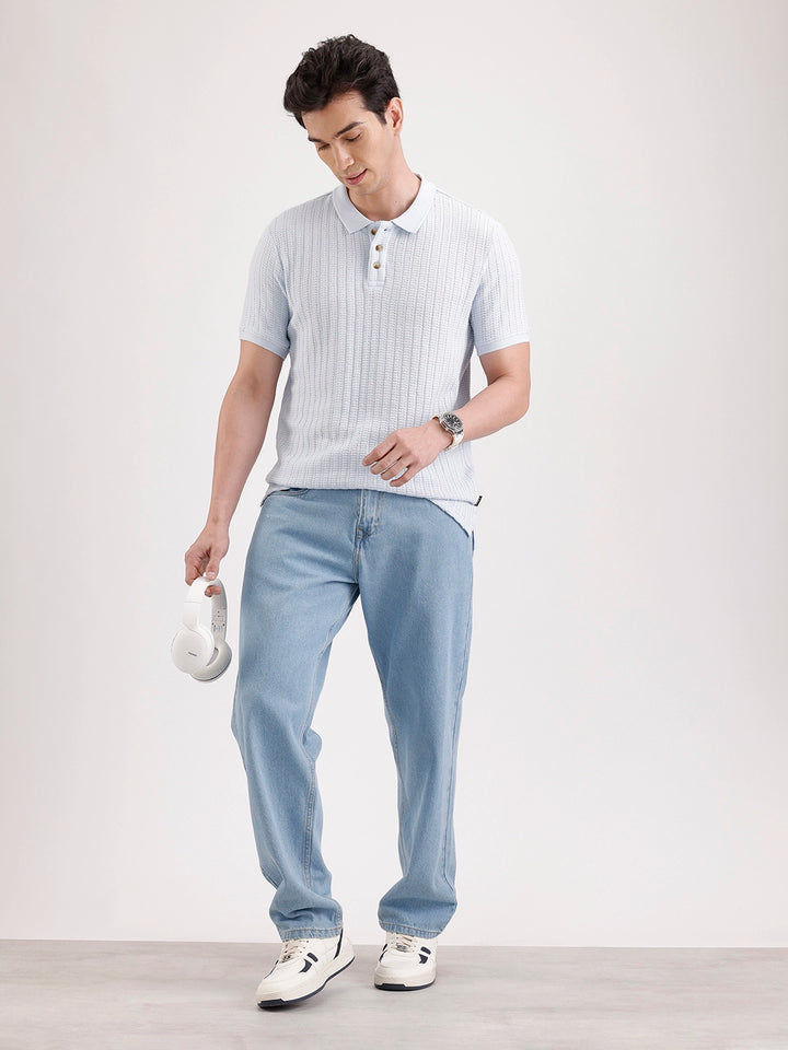 Textured Slim Fit Polo T-Shirt  | Light Blue