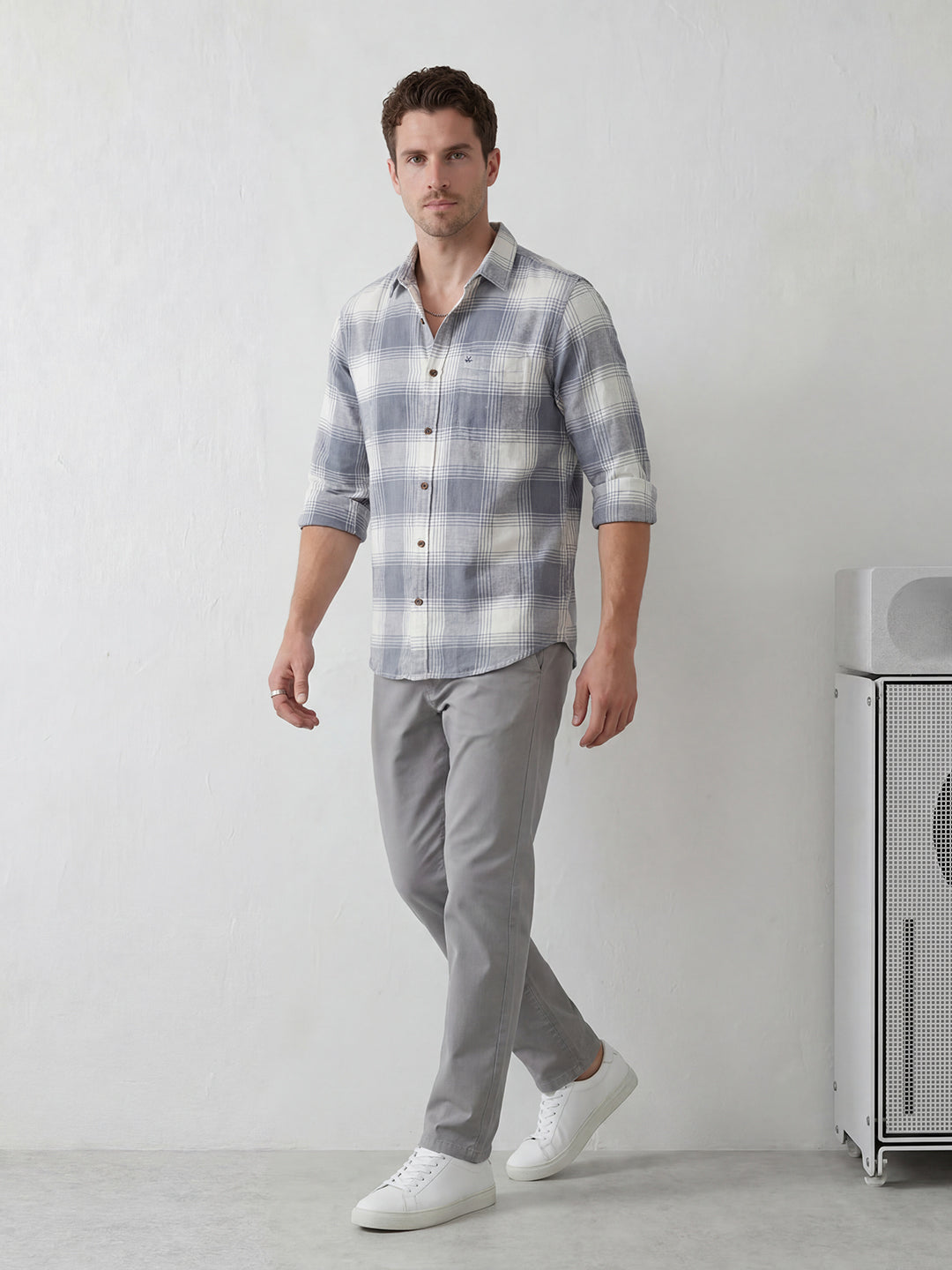 Regular Fit Checkered Shirt | Grey