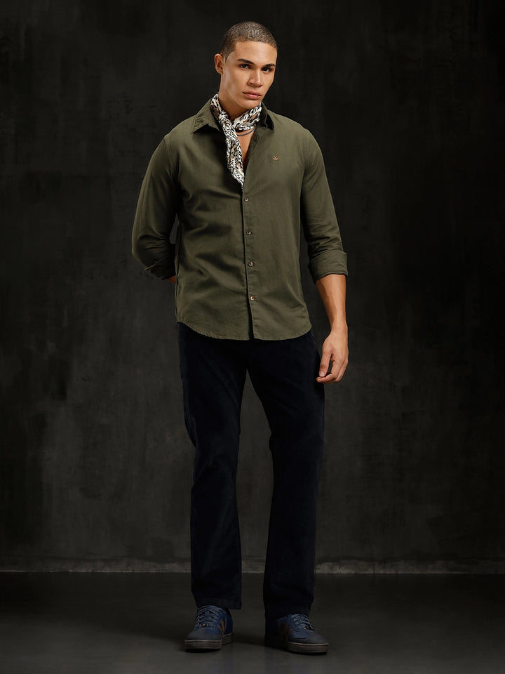 Solid Linen Blend Shirt | Olive