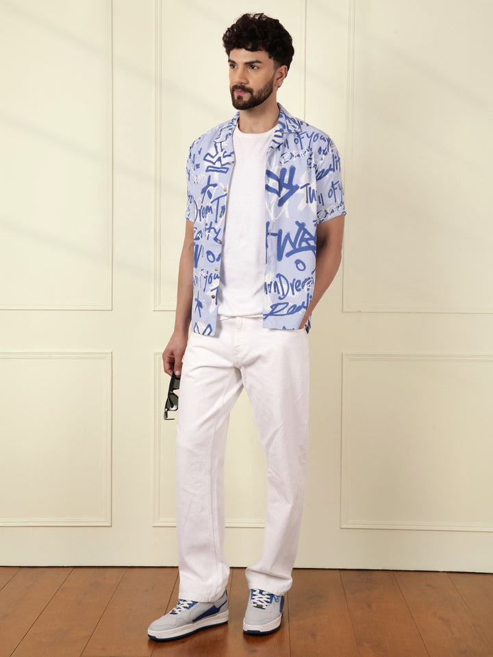 Textured Light Weight AOP Shirt | Blue