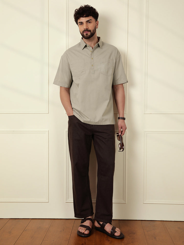 Popover Oversized Fit Shirt | Brown