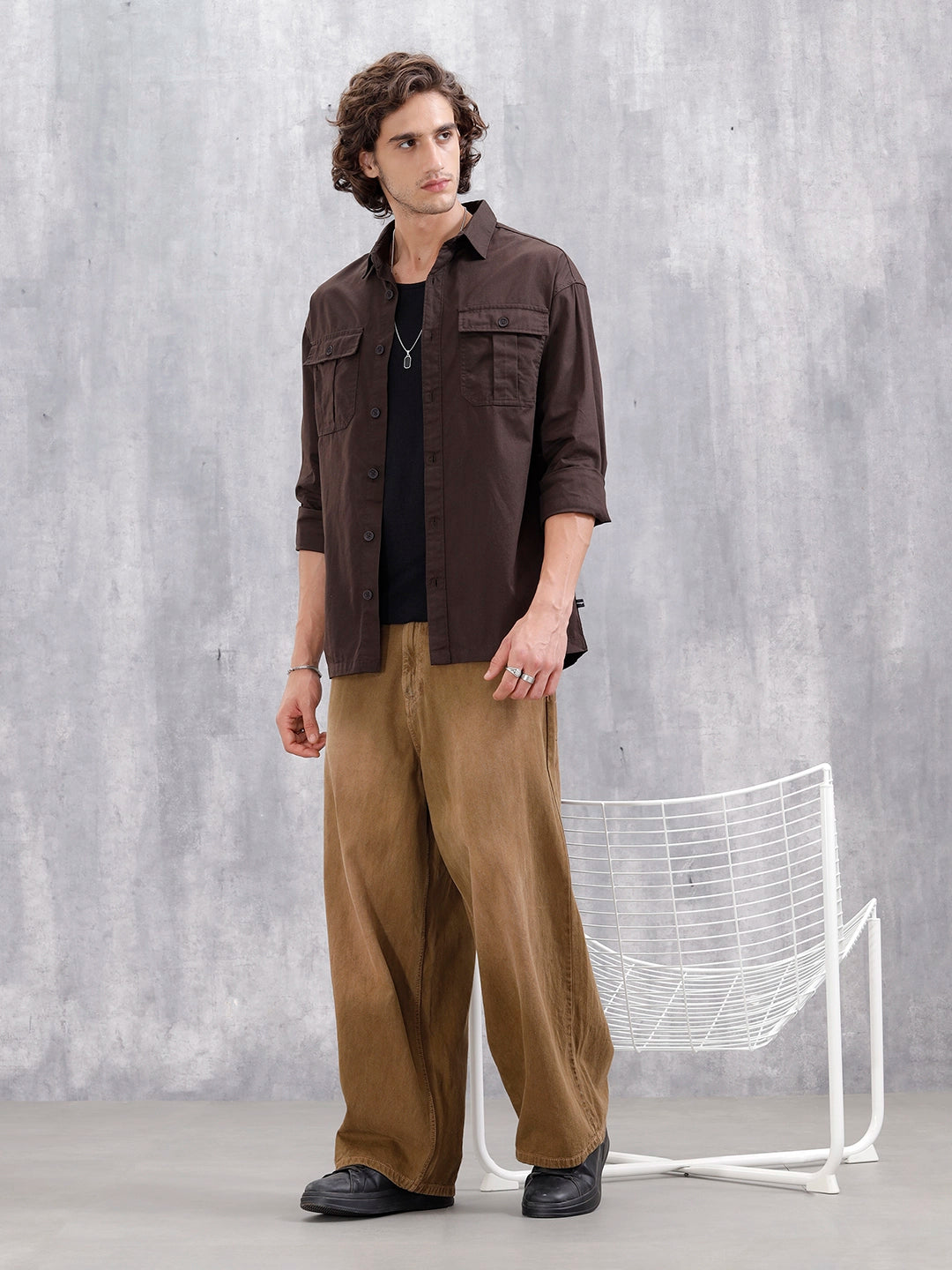 Casual Comfort Fit Shirt With Double Pockets | Brown