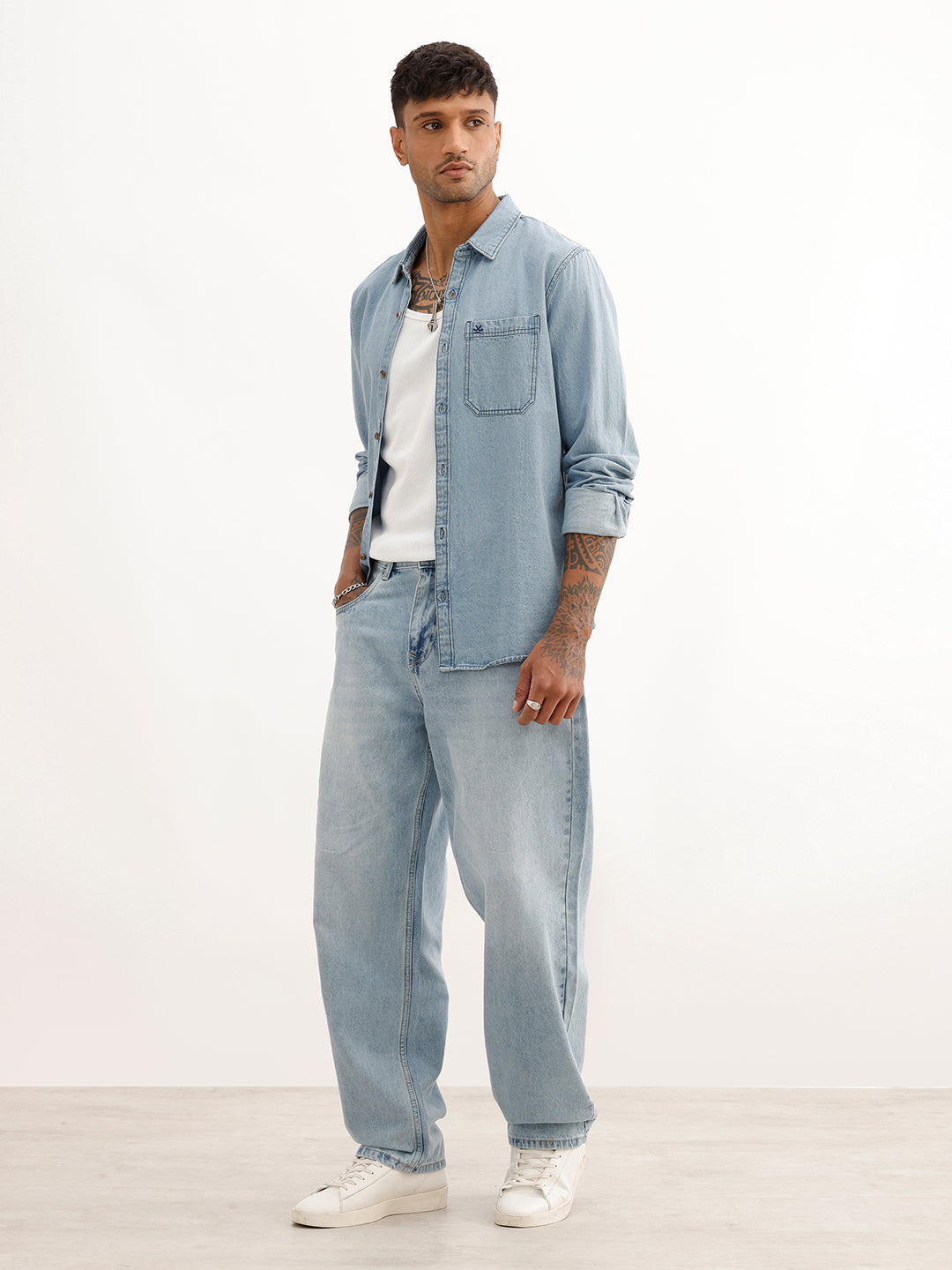 Loose Fit Faded Denim Jeans | Light Blue