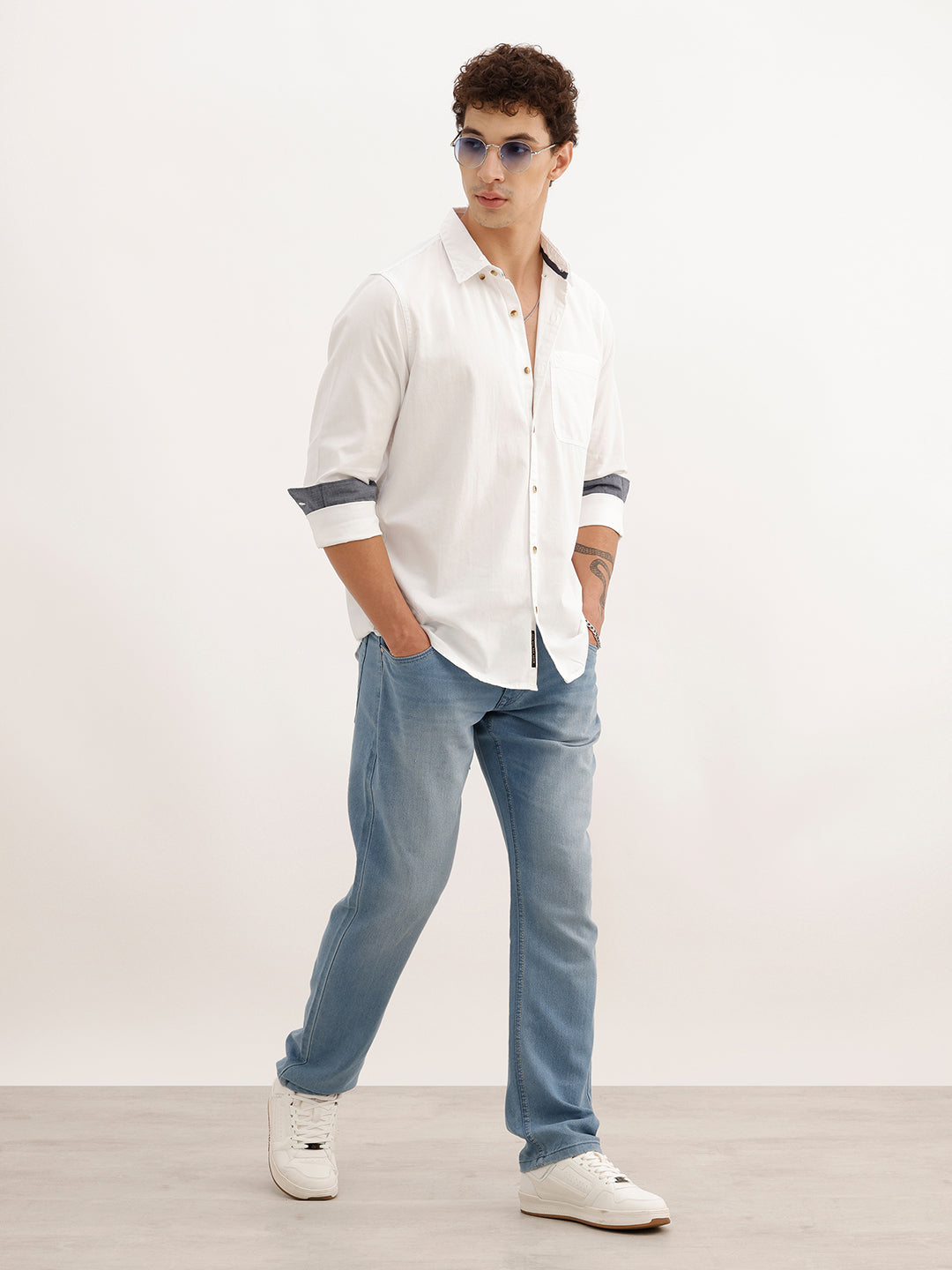 Solid Regular Fit Full Sleeve Shirt | White