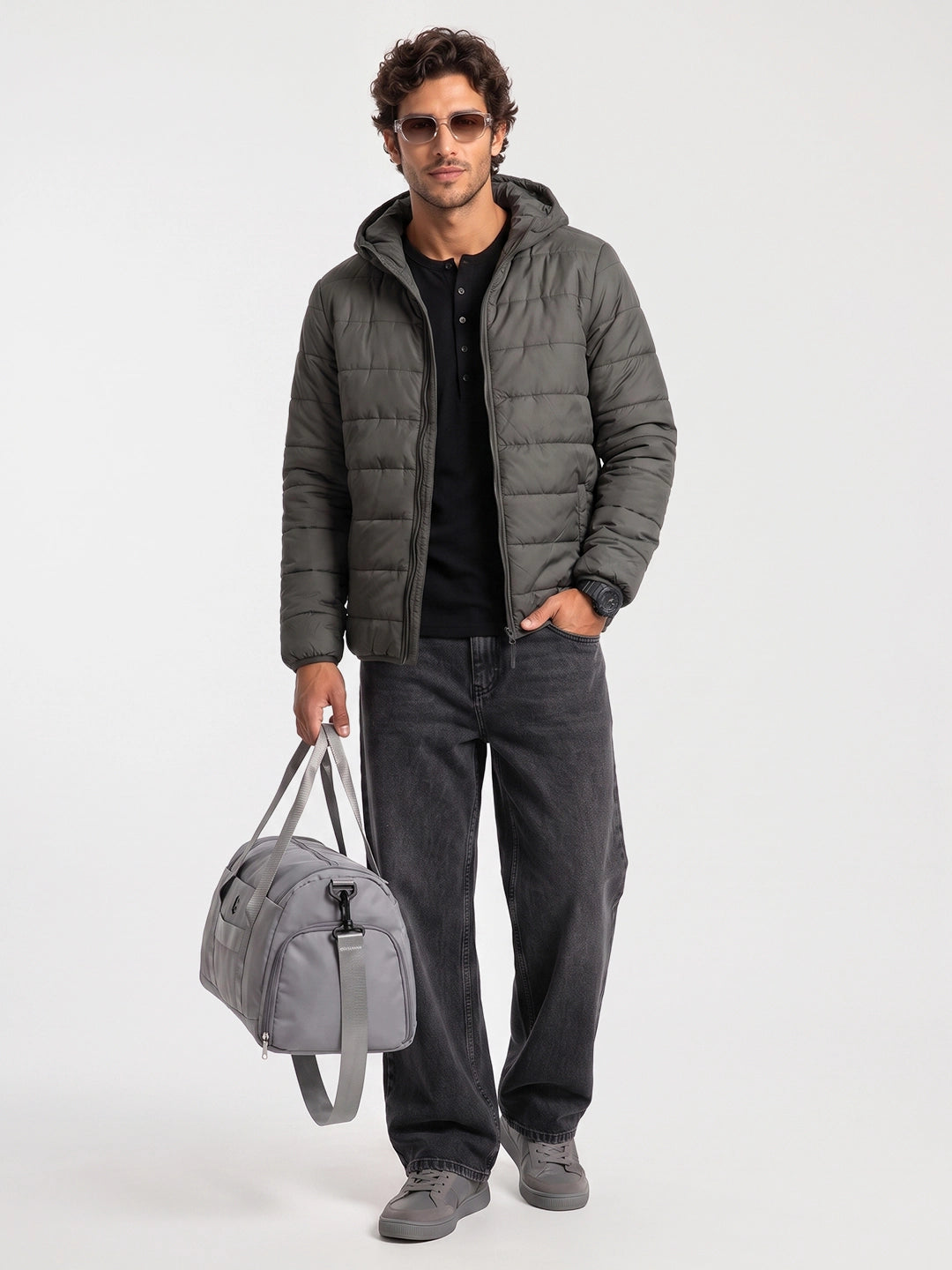 Regular Fit Puffer Hooded Jacket | Green