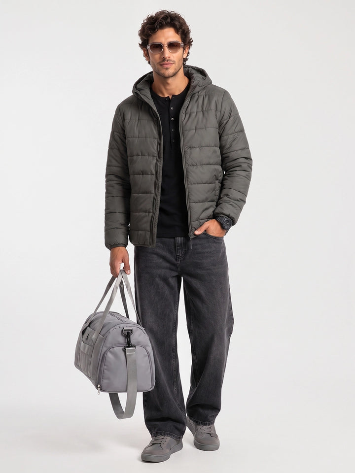 Regular Fit Puffer Hooded Jacket | Grey