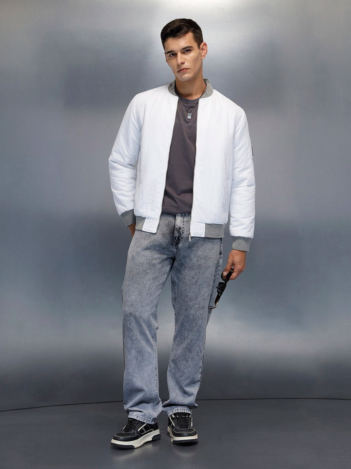 Men's Casual Slim Fit Bomber Jacket | Off White