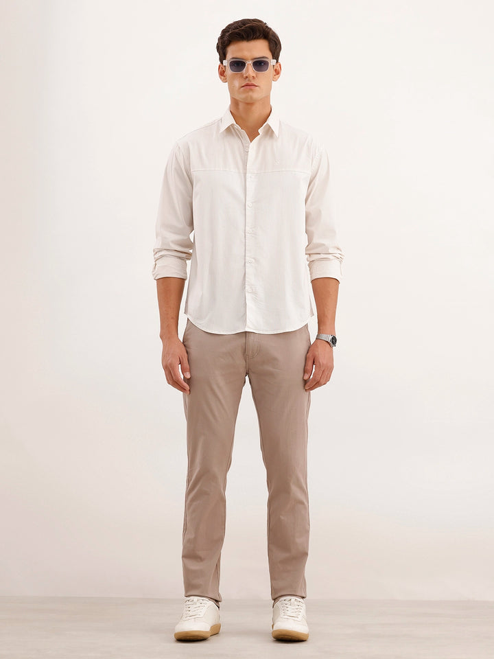 Comfort Fit Cut & Sew Checkered Shirt | Off White