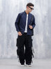 Men's Solid Casual Regular Fit Bomber Jacket | Navy Blue