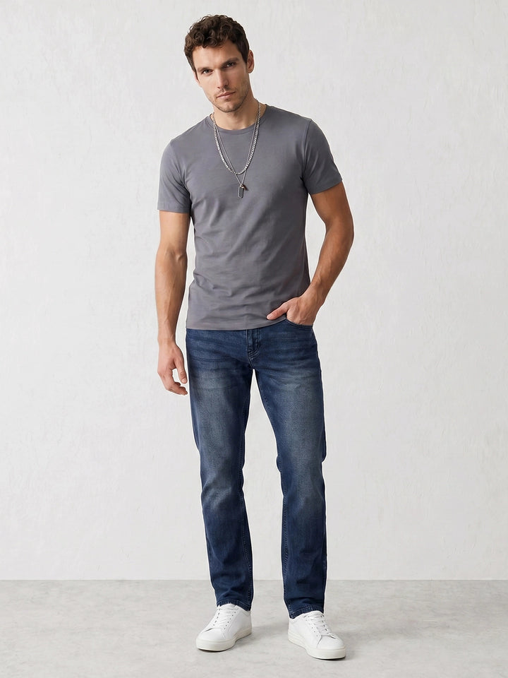 Faded Straight Fit Denim Jeans | Blue