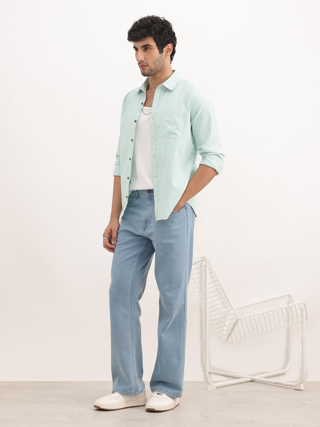 Regular Fit Checkered Full Sleeve Shirt | Light Green
