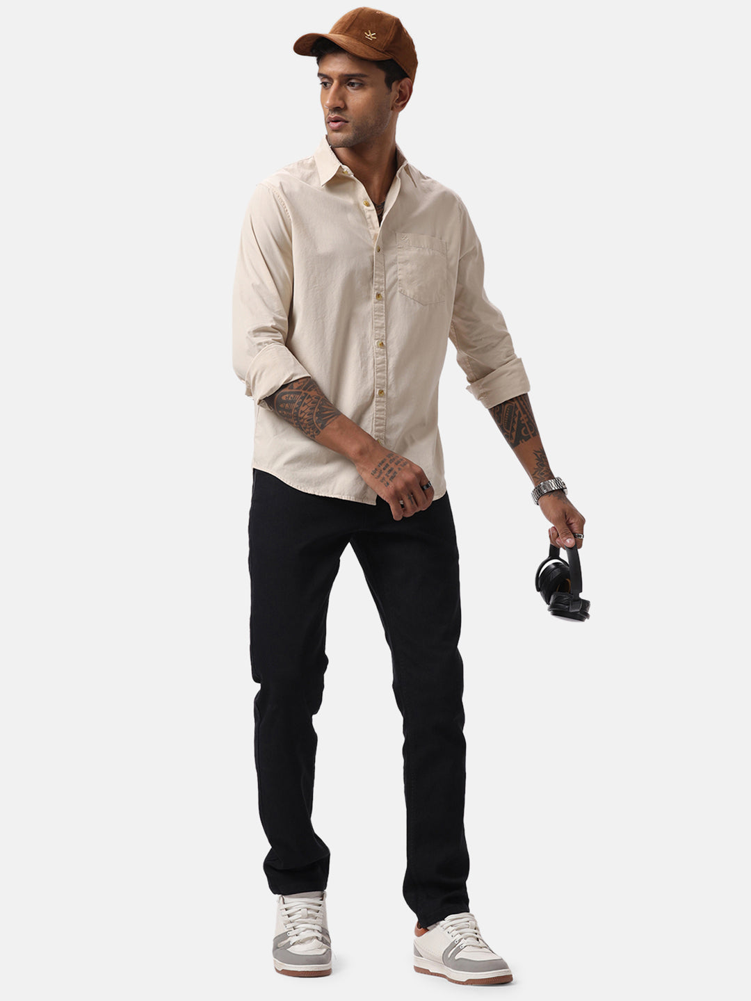 Plain Beige Casual Shirt