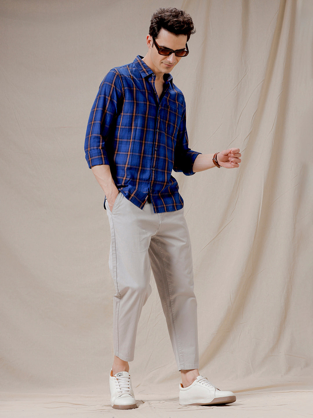 Checked Blue Cotton Shirt