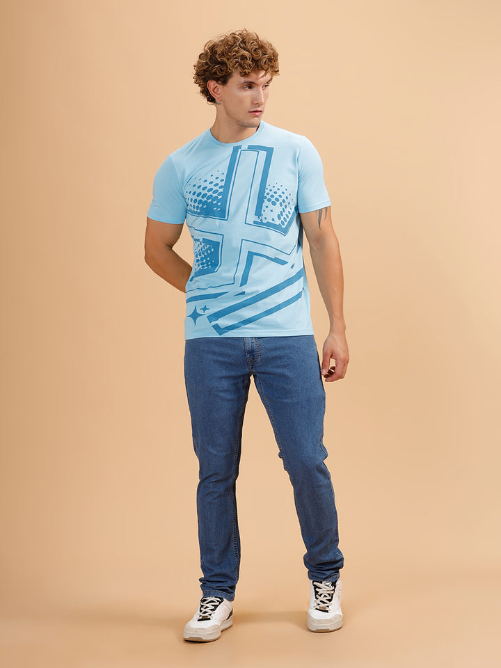 Placement Printed Regular Fit T-Shirt | Light Blue
