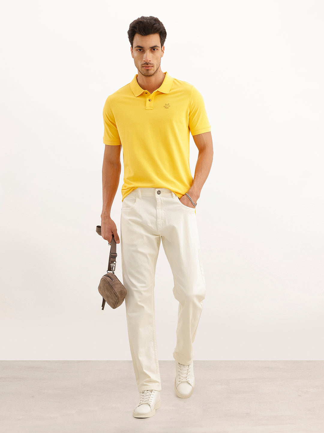 Solid Placement Printed Polo T-Shirt | Yellow | WWTS366F
