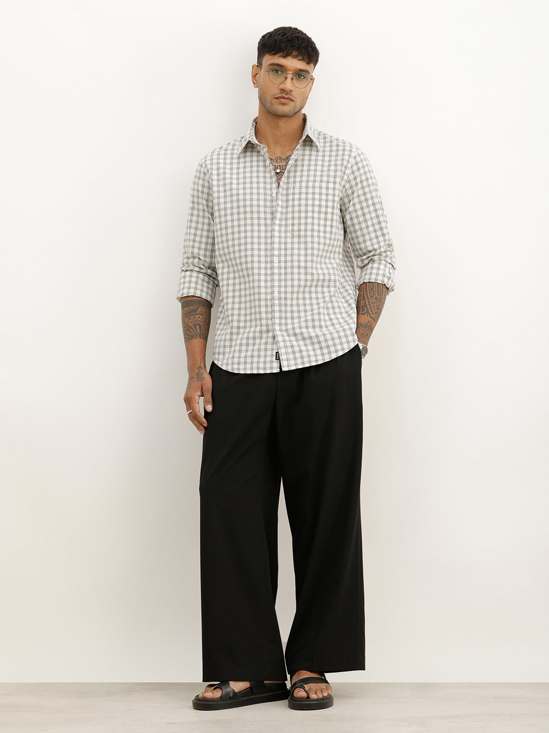 Classic Slim Fit Checkered Shirt | White
