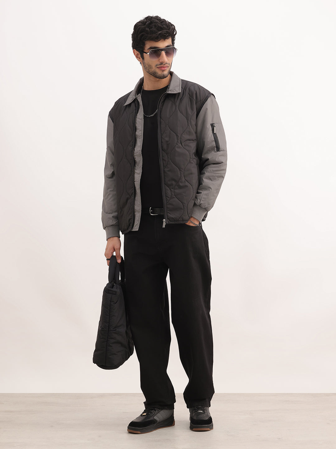 Comfort Fit Monochrome Puffer Jacket | Grey