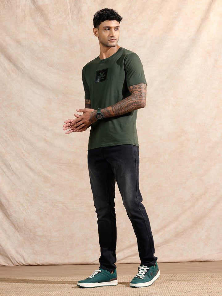 Glossy Gel Printed T-Shirt | Olive