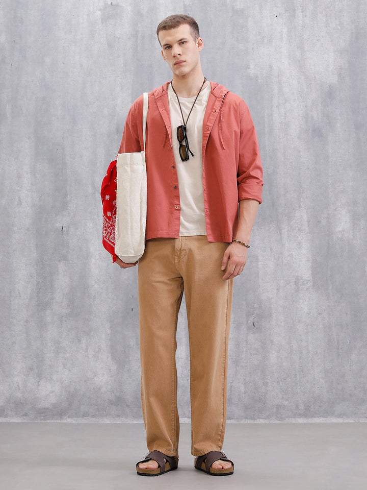 Cotton Twill Hoded Shirt | Pink