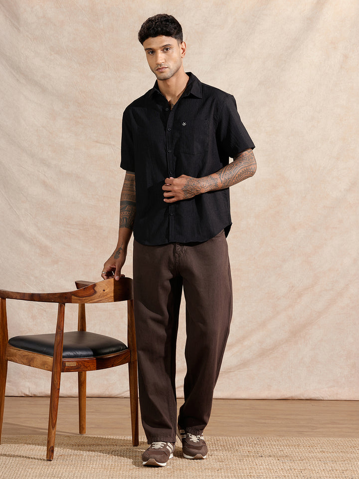 Solid Textured Comfort Fit Shirt | Black