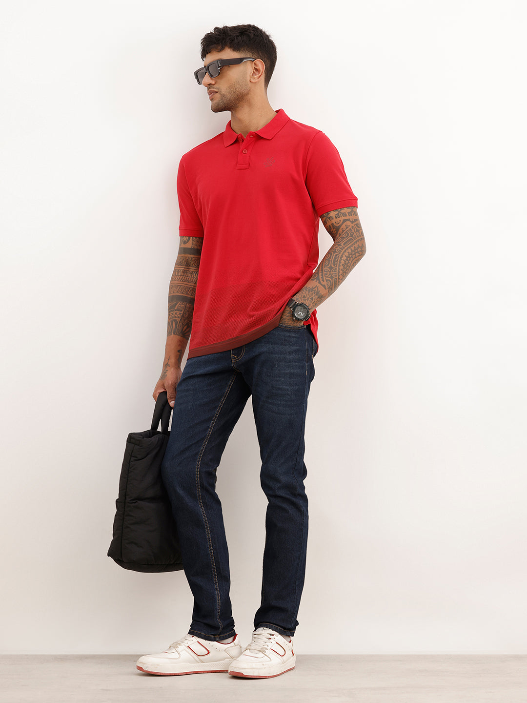 Regular Fit Gradient Printed Polo T-Shirt | Red