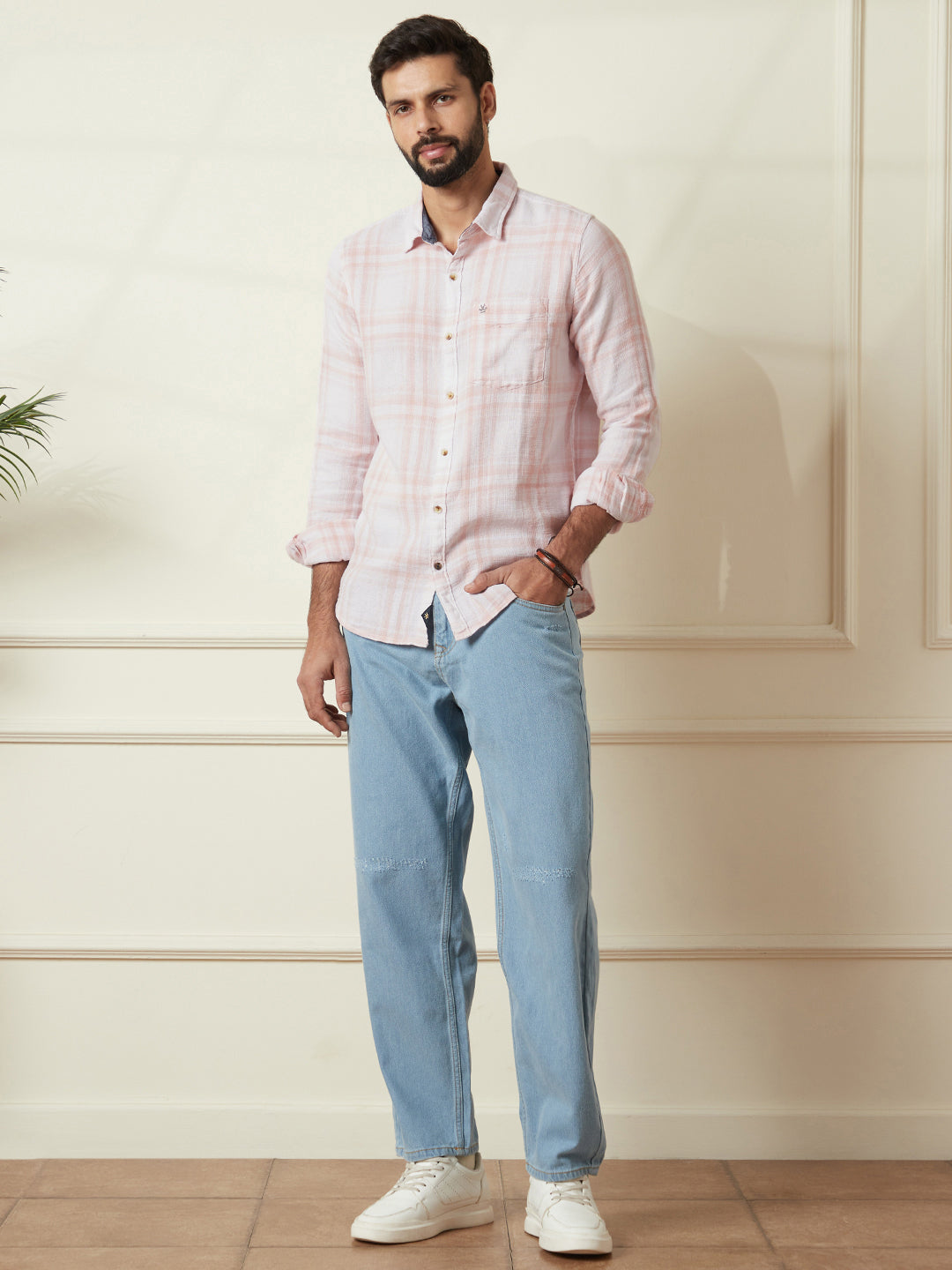 Checked Cotton Shirt in Pink