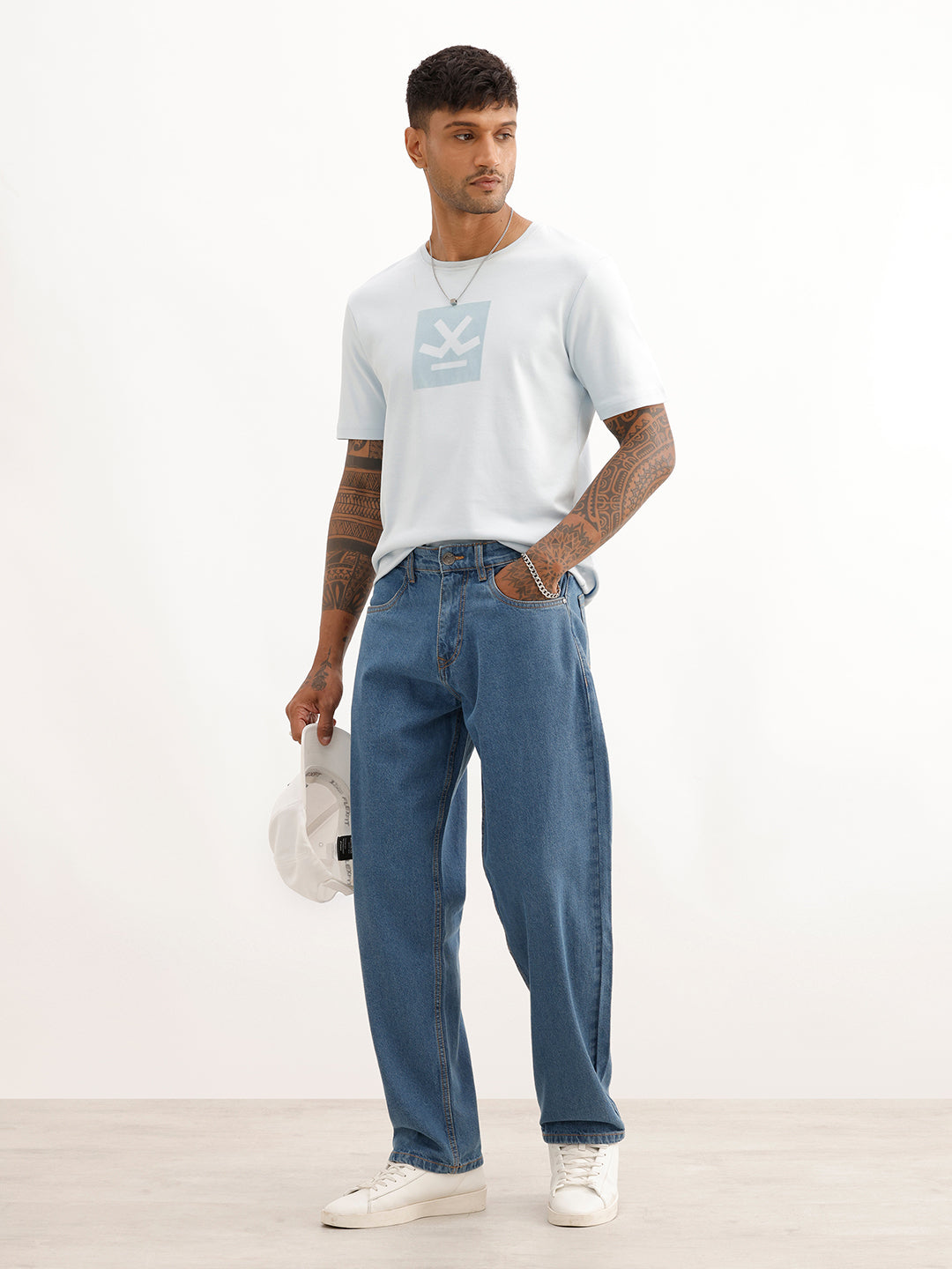 Loose Fit Faded Denim Jeans | Light Blue