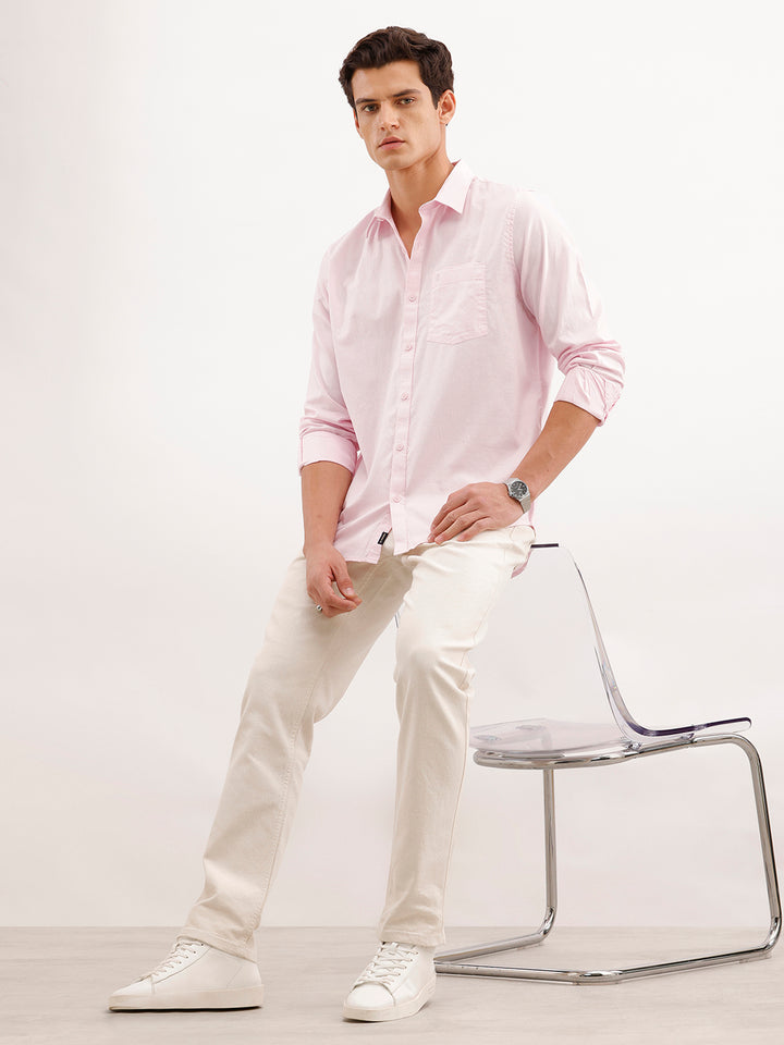 Soild Slim Fit 100% Cotton Shirt  | Pink
