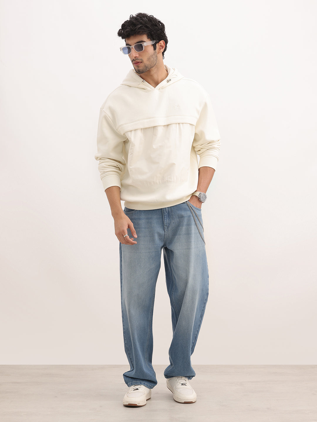 Solid Oversized Fit Hooded Sweatshirt | Off White